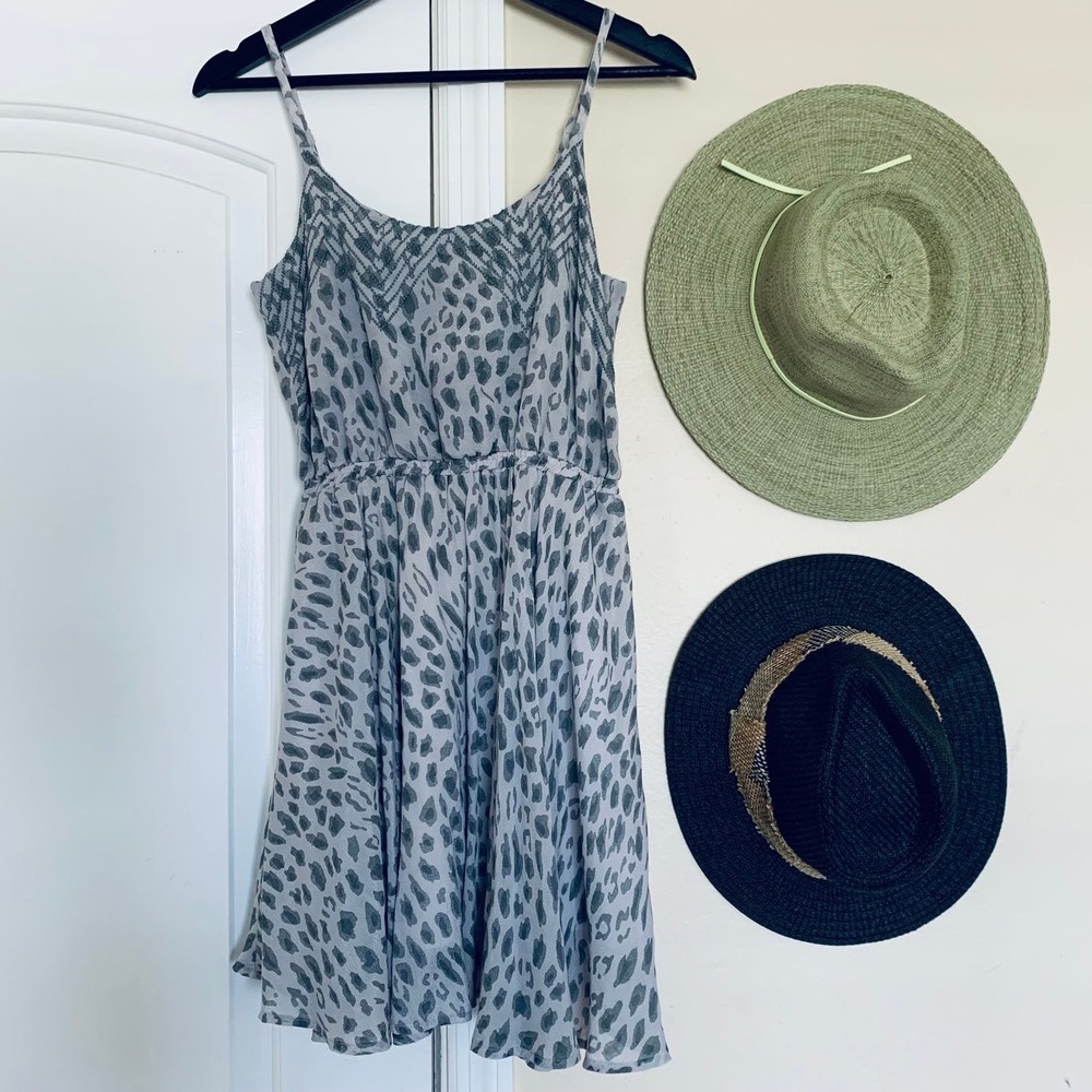Lucca Couture Grey & Silver Leopard Animal Print Fit & Flare Summer Dress | M